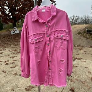Maurices Vibrant Pink Frayed Jean Jacket